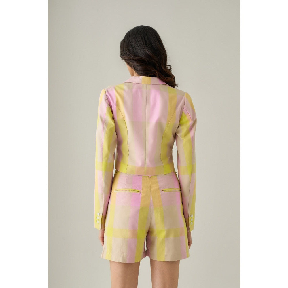 No Grey Area Multi-Colour Madras Cropped Blazer