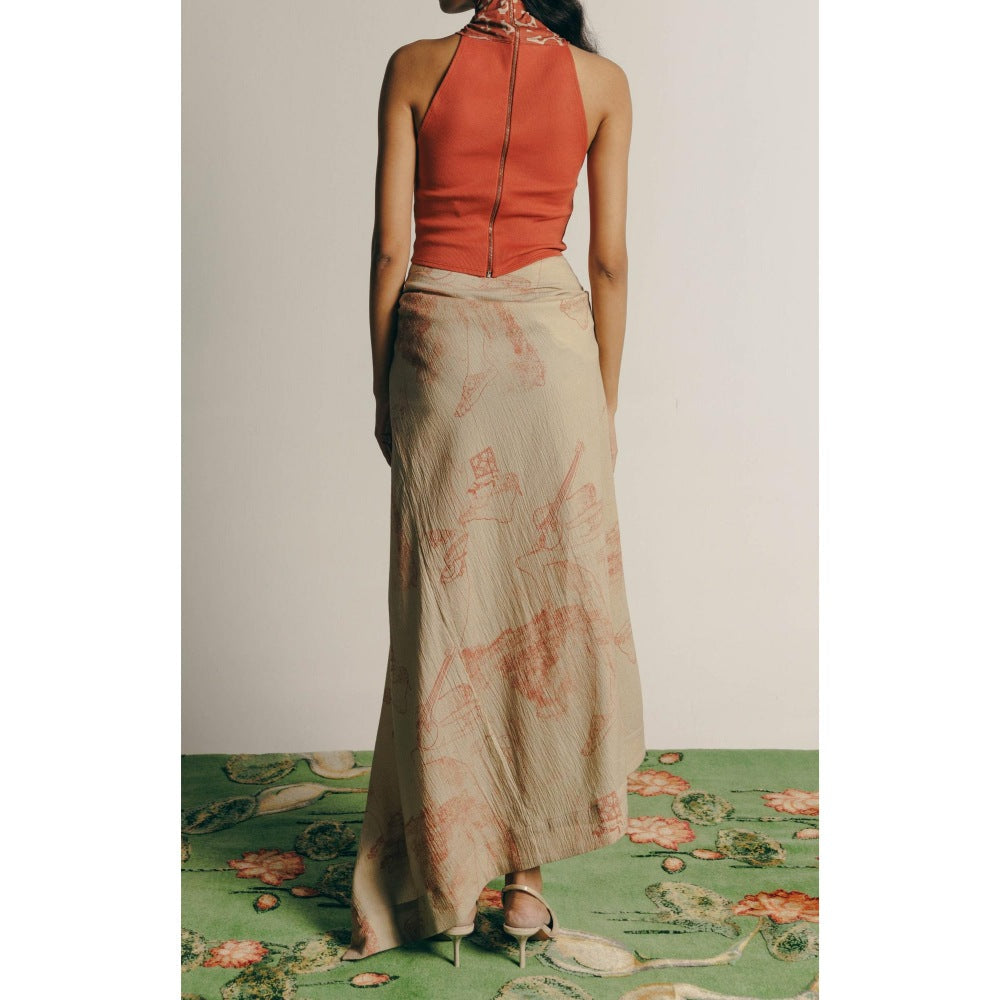 No Grey Area Surrealist Outline Draped Skirt