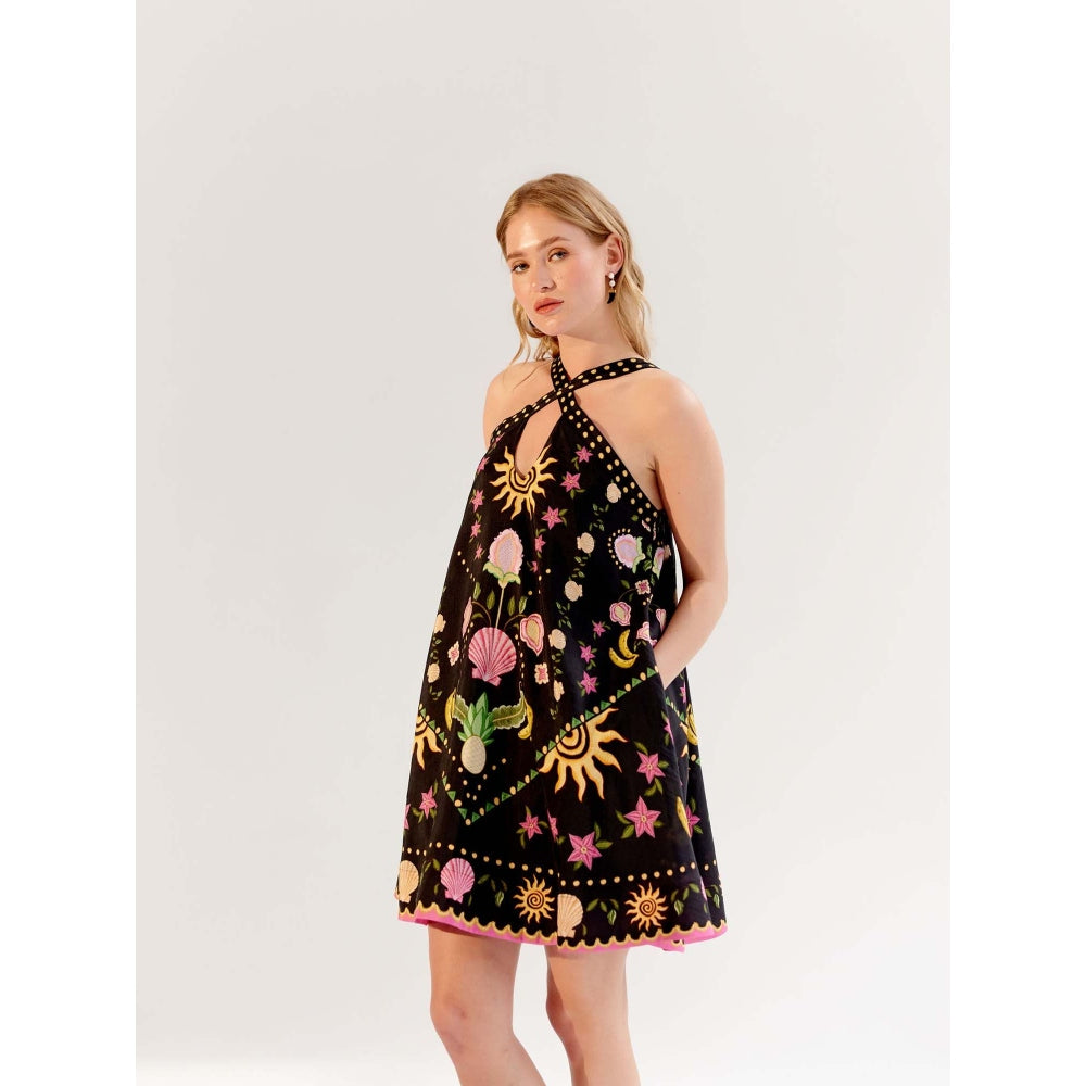 NOIB Aida Mini Dress - Seashell -Black