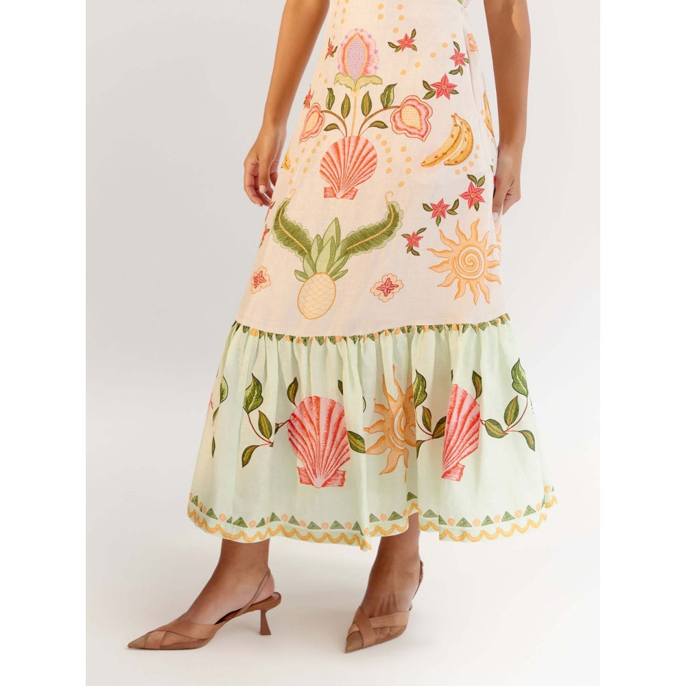 NOIB Aida Midi Dress - Seashell -White