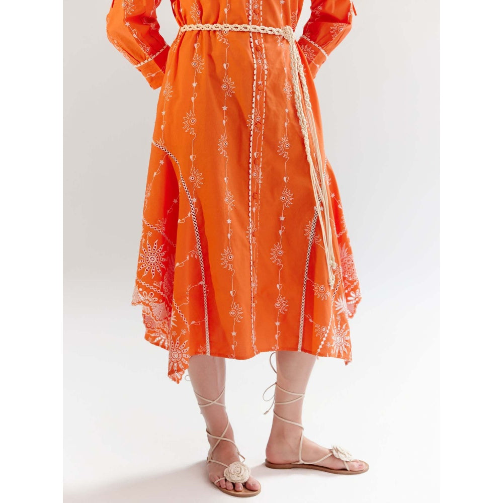 NOIB Alba Midi Dress with Belt - Tangerine (Set of 2)