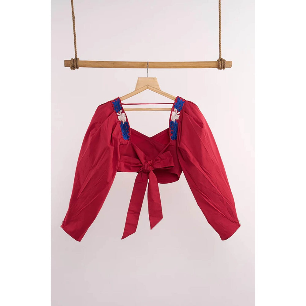 nona Red Lehr Wrap Cropped Top