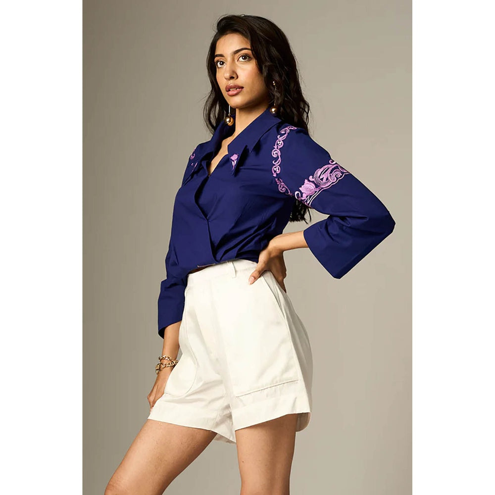 nona Blue Lehr Overlapped Top