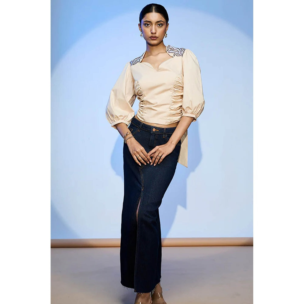 nona Beige Lehr Bow Tie Cropped Top