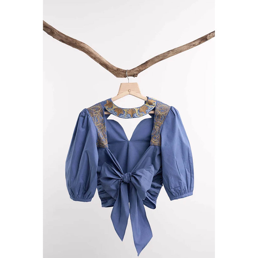 nona Blue Lehr Bow Tie Cropped Top