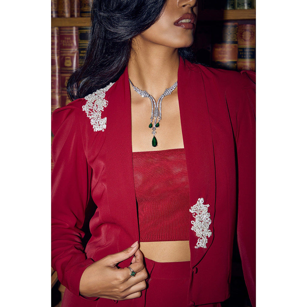 nona Aira Cropped Co-Ord Set - Maroon