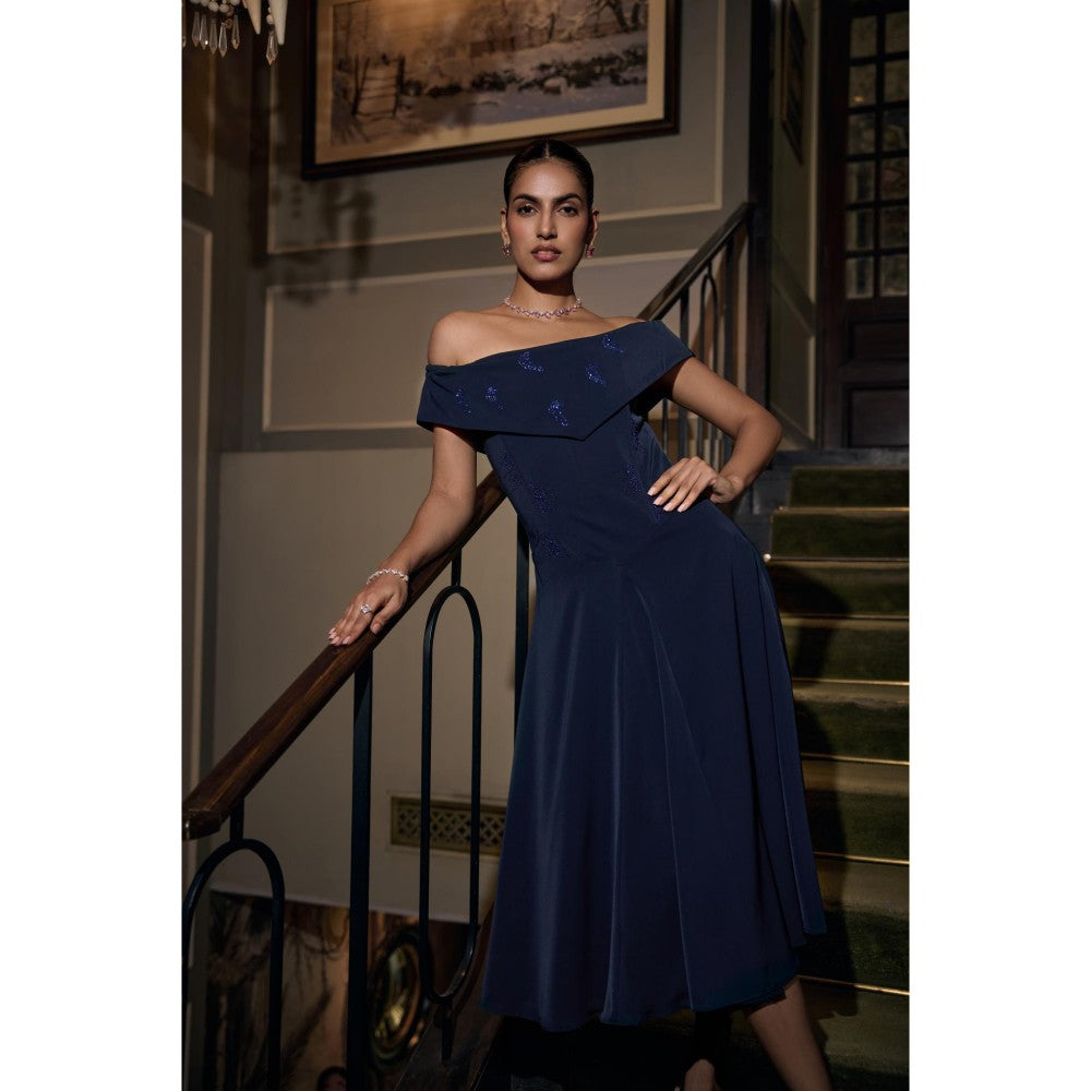 nona Womens Navy Blue Dress