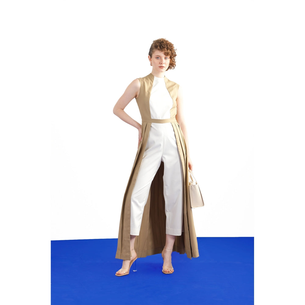 Notebook Zoe White And Beige Colorblock Jumpsuit