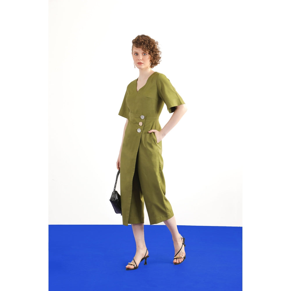 Notebook Gabriella Olive Solid Cropped Jumpsuit