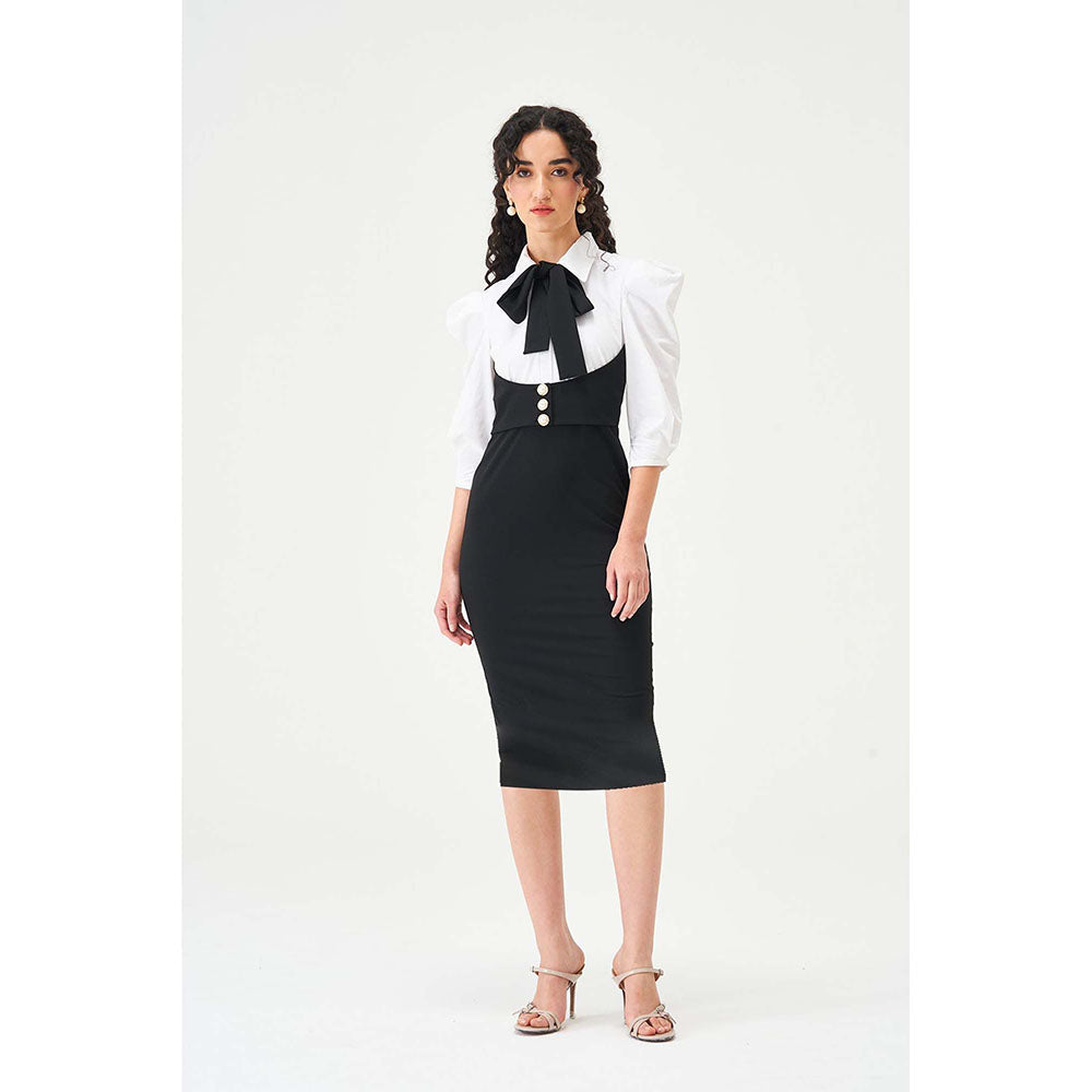 Notebook Women Black Collar Neck Skinny Fit Midi Dress