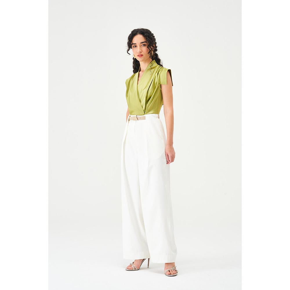 Notebook Women Green Slid V-Neck Jumpsuit