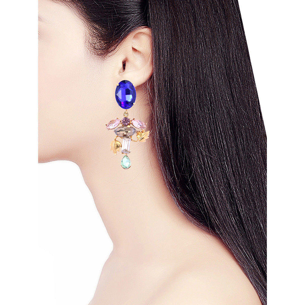 ORNAMAAS Peach Inflorescence Flower Vinifera Earrings With Blue Top