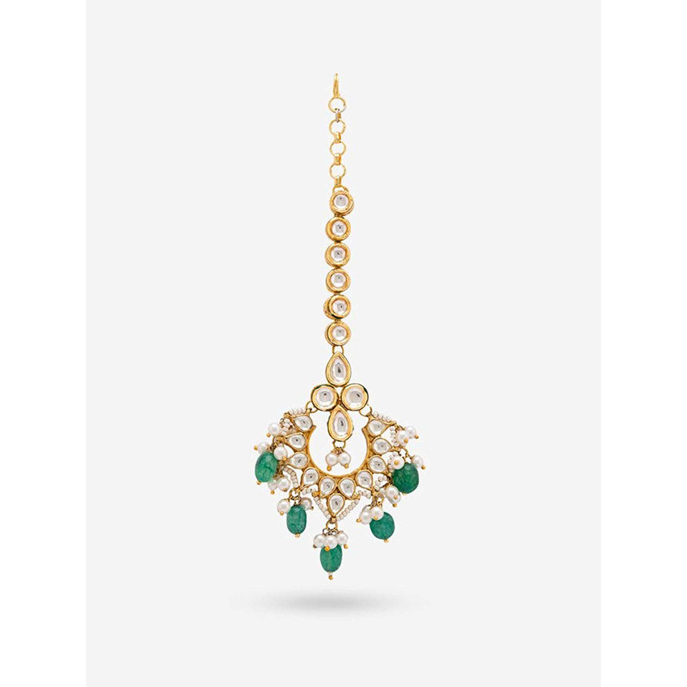 Prerto Gold Plated Green Brunai Maang Tikka