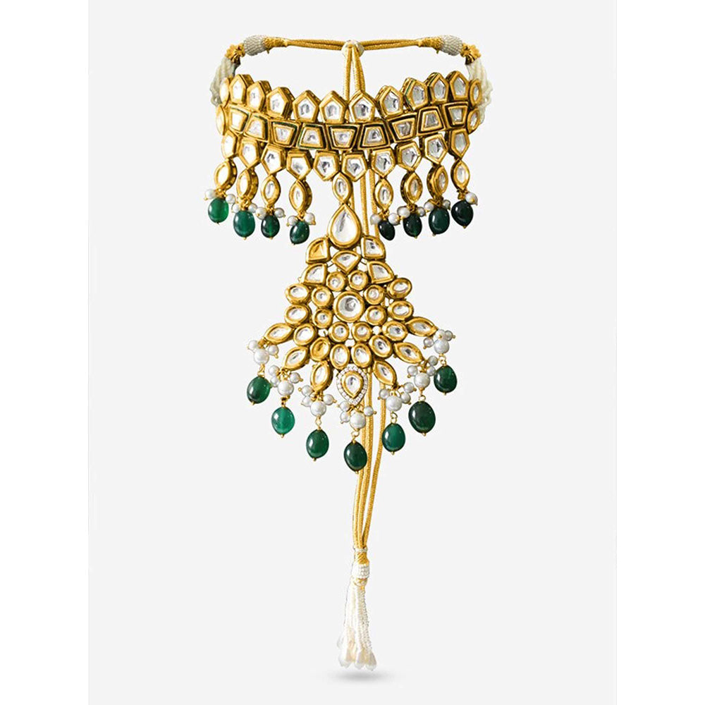 Prerto Gold Plated Green Eladine Choker Necklace
