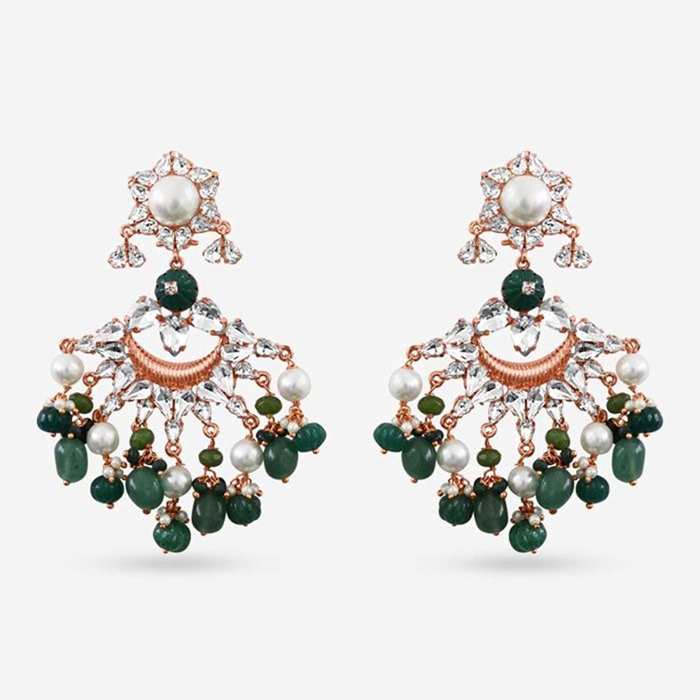 Prerto Gold Plated Green Earrings