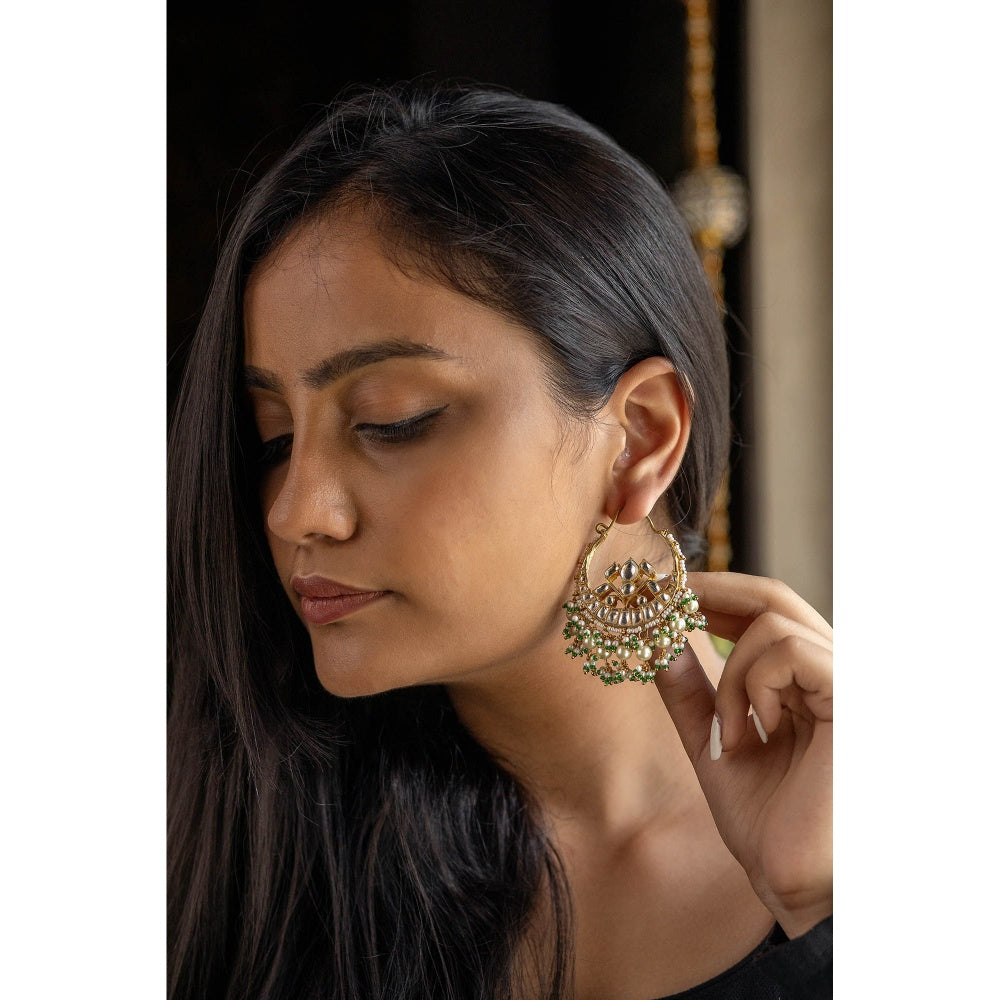 RIANA JEWELLERY Jadtar Big Baali Style Earrings With Pearl