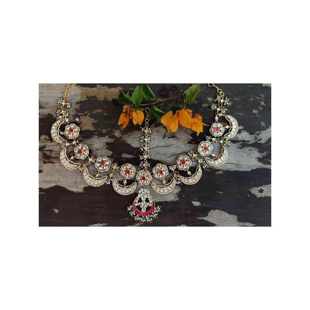 RIANA JEWELLERY Pink Stone Chand Mathapatti