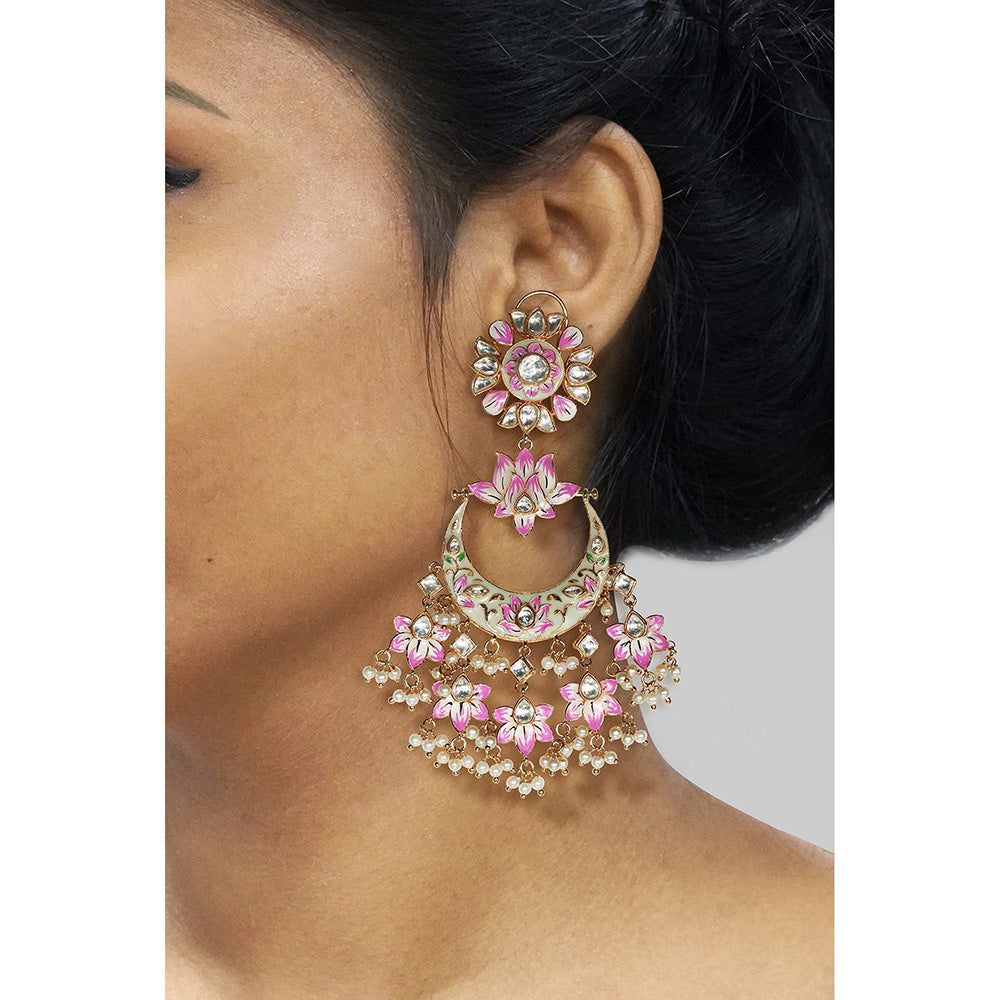 TIZORA Pink Bikaneri Meenakari Earrings