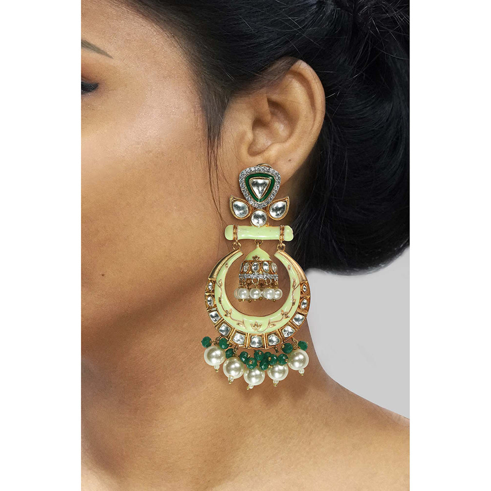TIZORA Mint Green Meenakari Jhumki