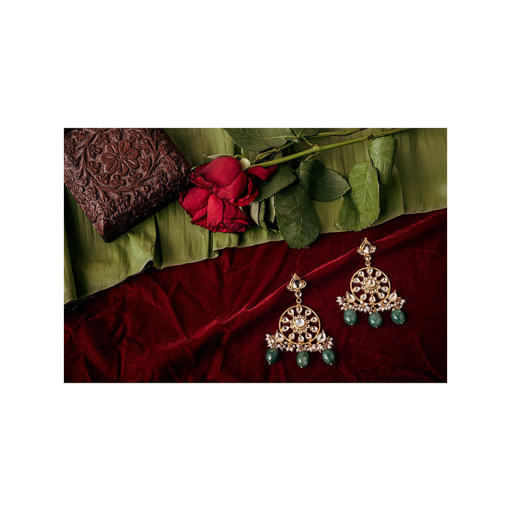 TIZORA Green Drops Pachi Kundan Earrings