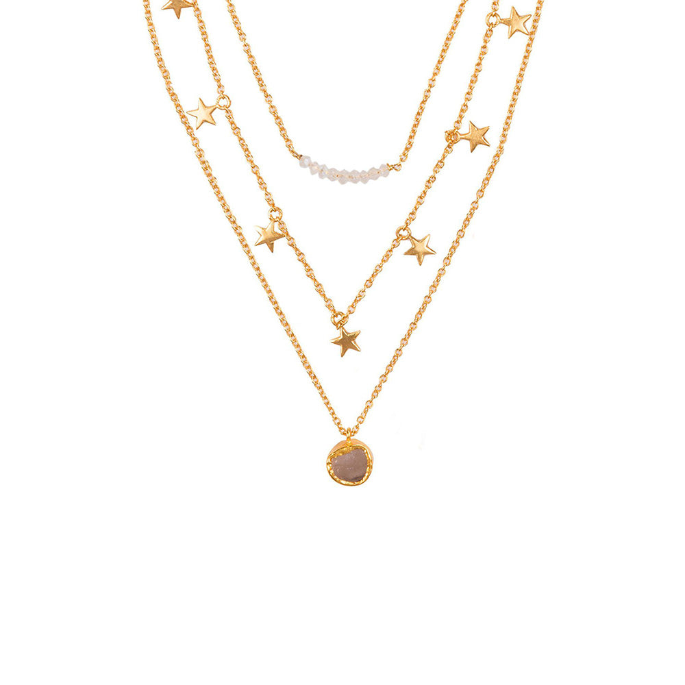 Zariin Three Layered Hand made Gold Plated Star Necklace