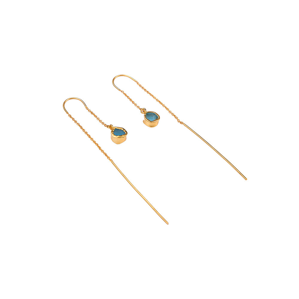 Zariin Green Gold Plated Blue Topaz Drop Earrings