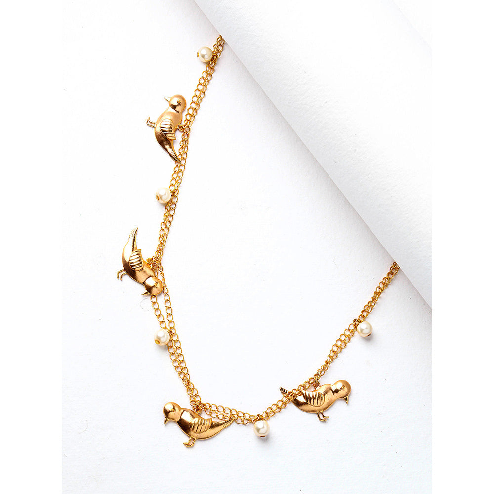 Suhani Pittie Gold Toned Link Chain Necklace With Birds And Pearls