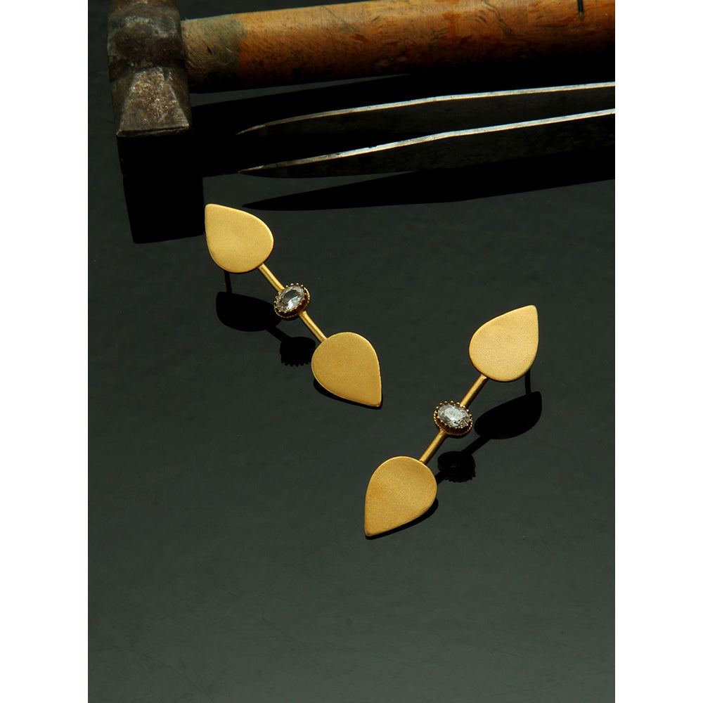Suhani Pittie Gold Dual Petal Earrings With Crystals