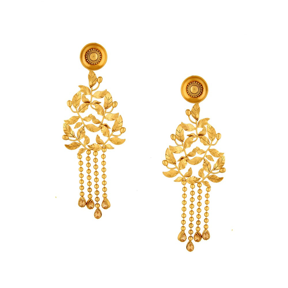Suhani Pittie Gold Toned Rose Vine Earrings With Crystal-Ended Tassels