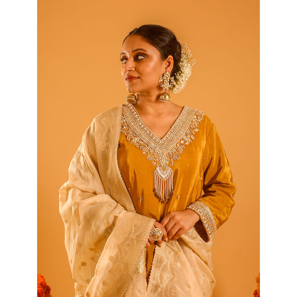 OHH CROW Gold Straight Length Kurta with Pant and Dupatta (Set of 3)