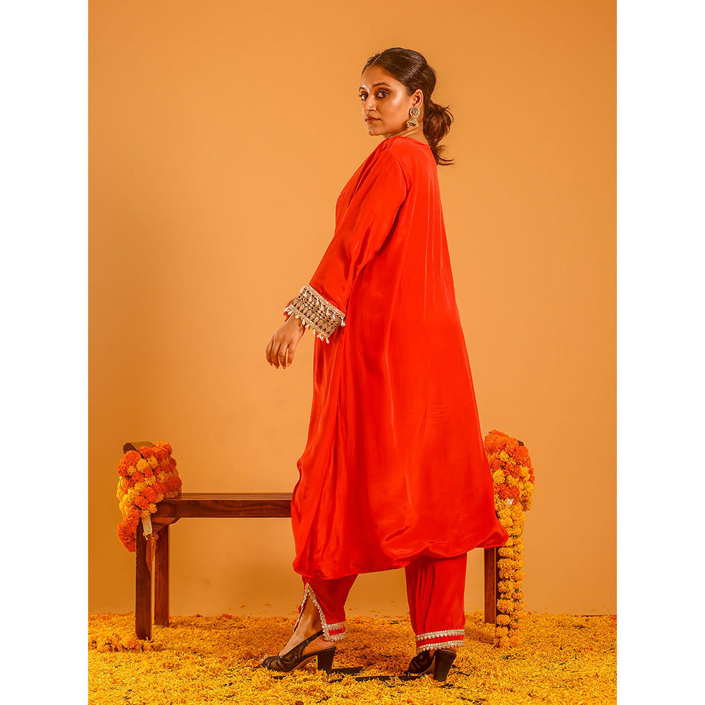 OHH CROW Rust High Low Kurta with Pant (Set of 2)