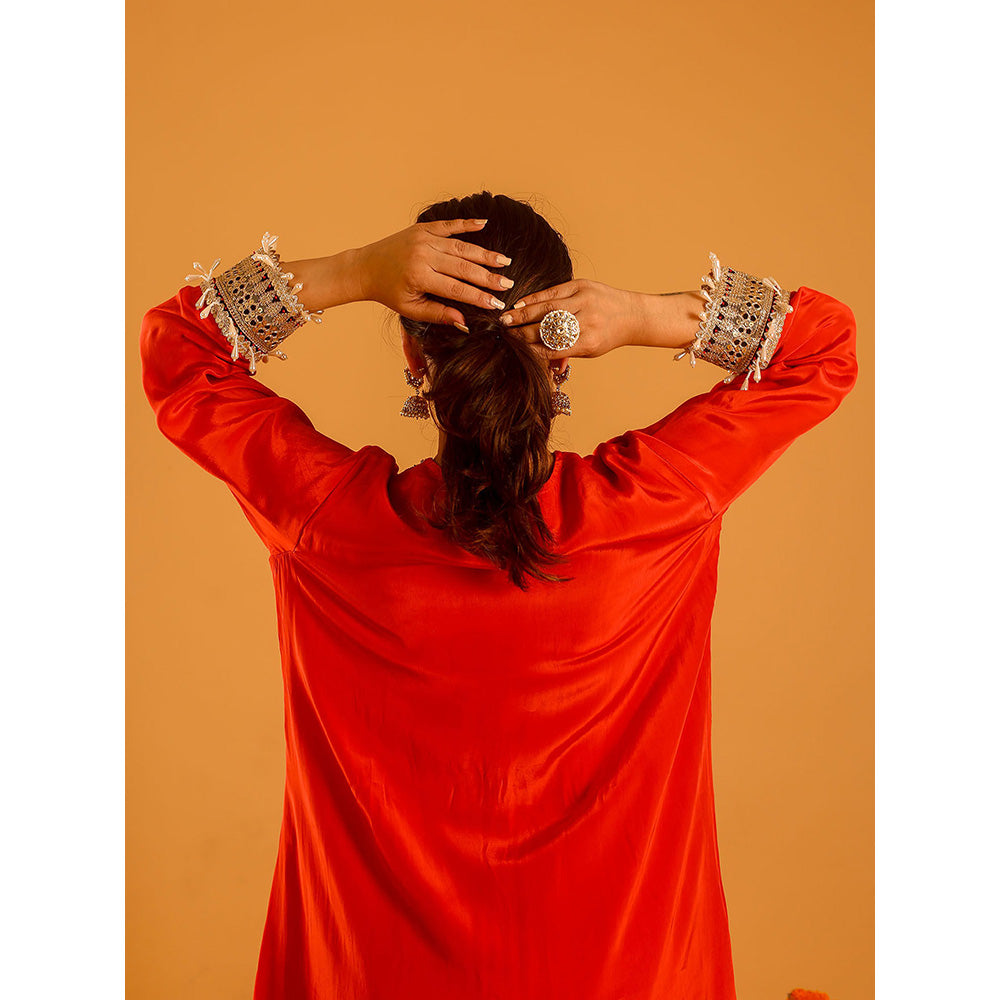 OHH CROW Red High Low Kurta with Pant (Set of 2)