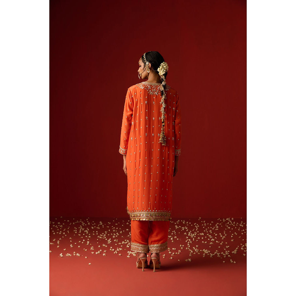 OHH CROW Orange Embroidered Crepe Kurta with Pant and Dupatta (Set of 3)