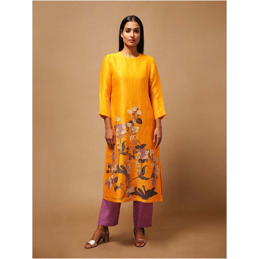 OJA Floris Yellow Kurta and Trouser (Set of 2)