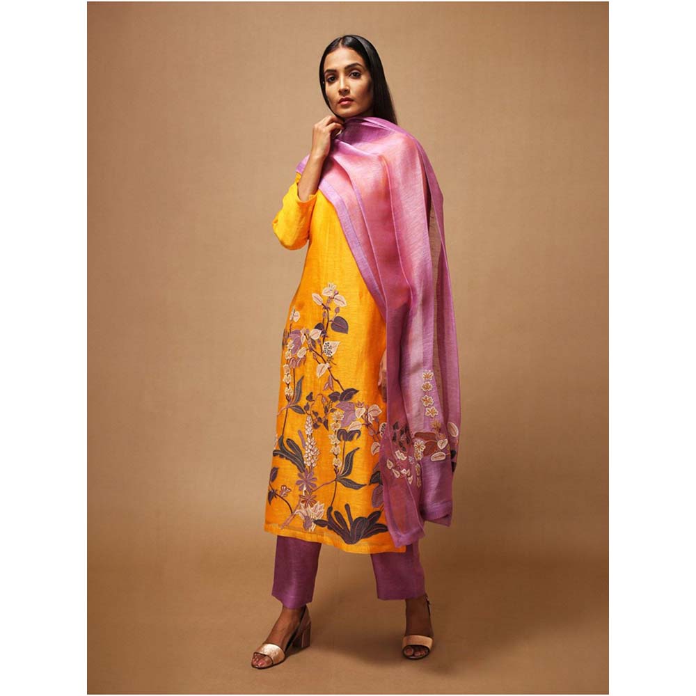OJA Floris Yellow Kurta and Trouser with Dupatta (Set of 3)