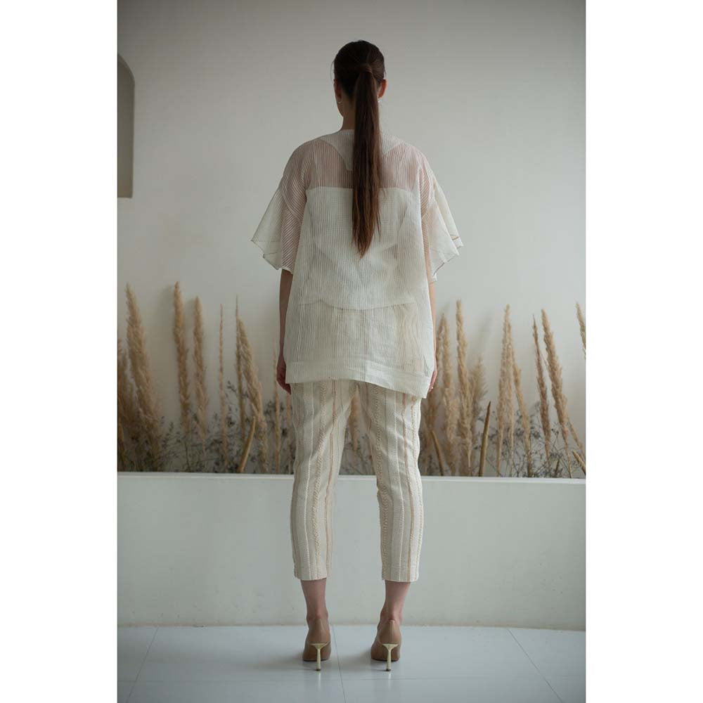 OJA Fern White Embroidered Flared Sleeves Co-Ord (Set of 3)