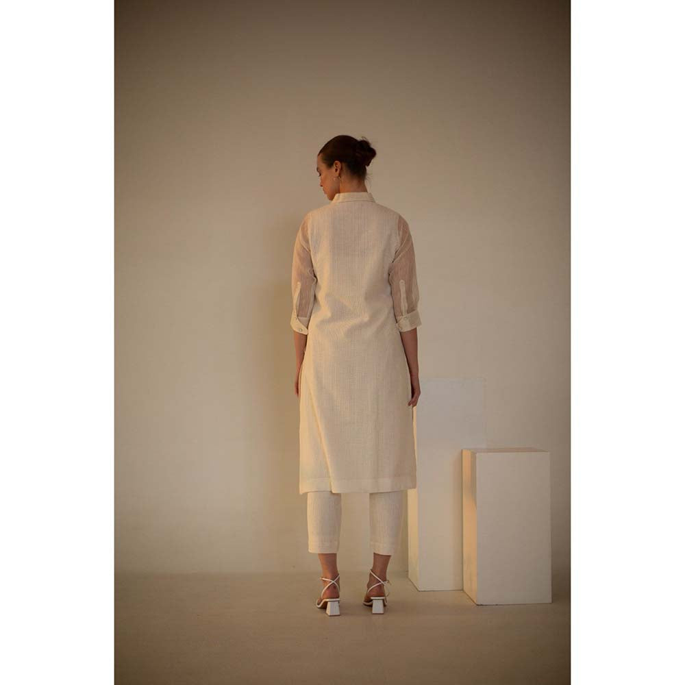 OJA Fern Ivory Embroidered Kurta and Pant (Set of 3)