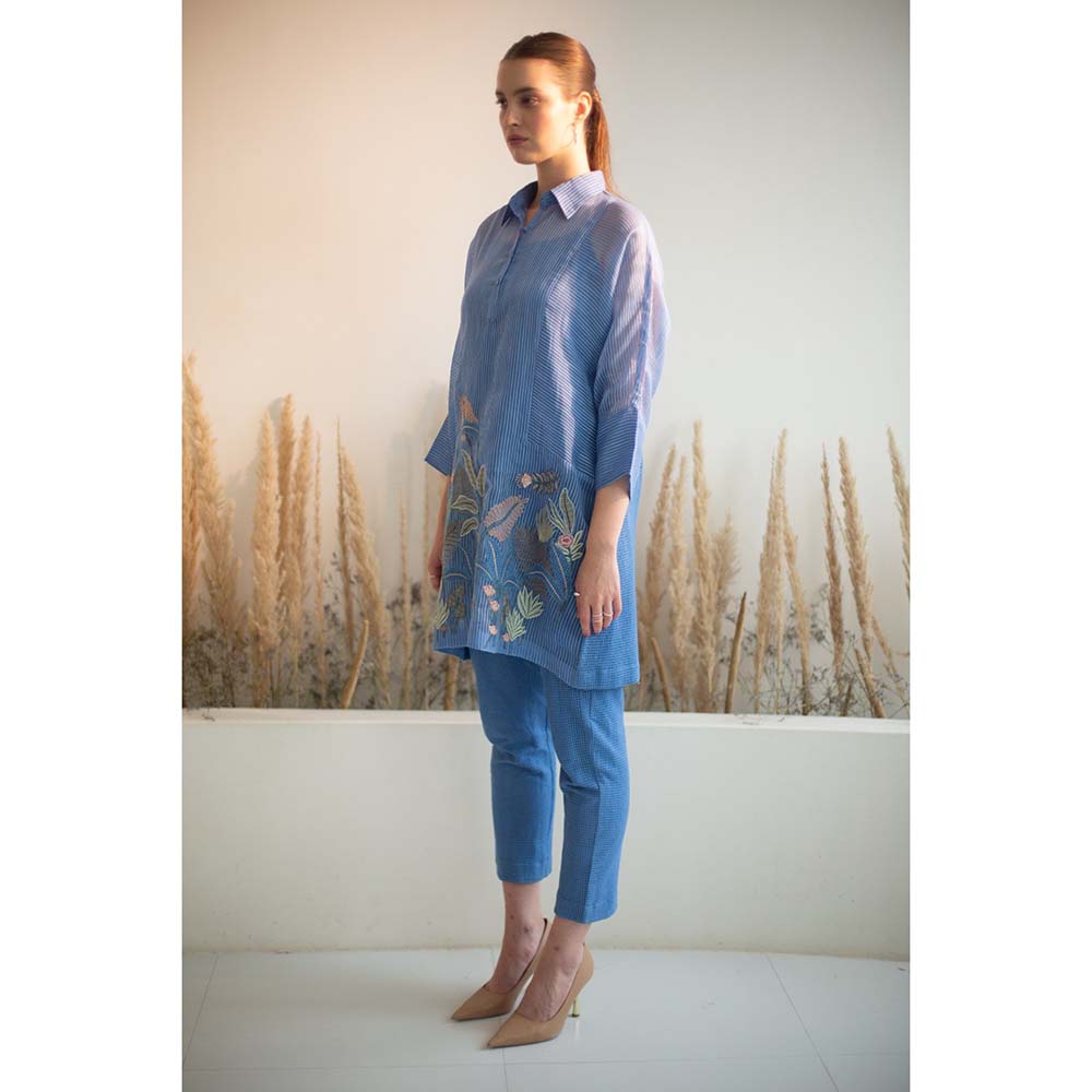 OJA Fern Electric Blue Kurti and Pant with Inner (Set of 3)