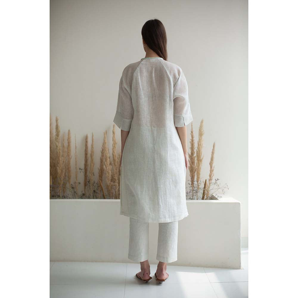 OJA Fern White Linen Kurta and Pant (Set of 2)