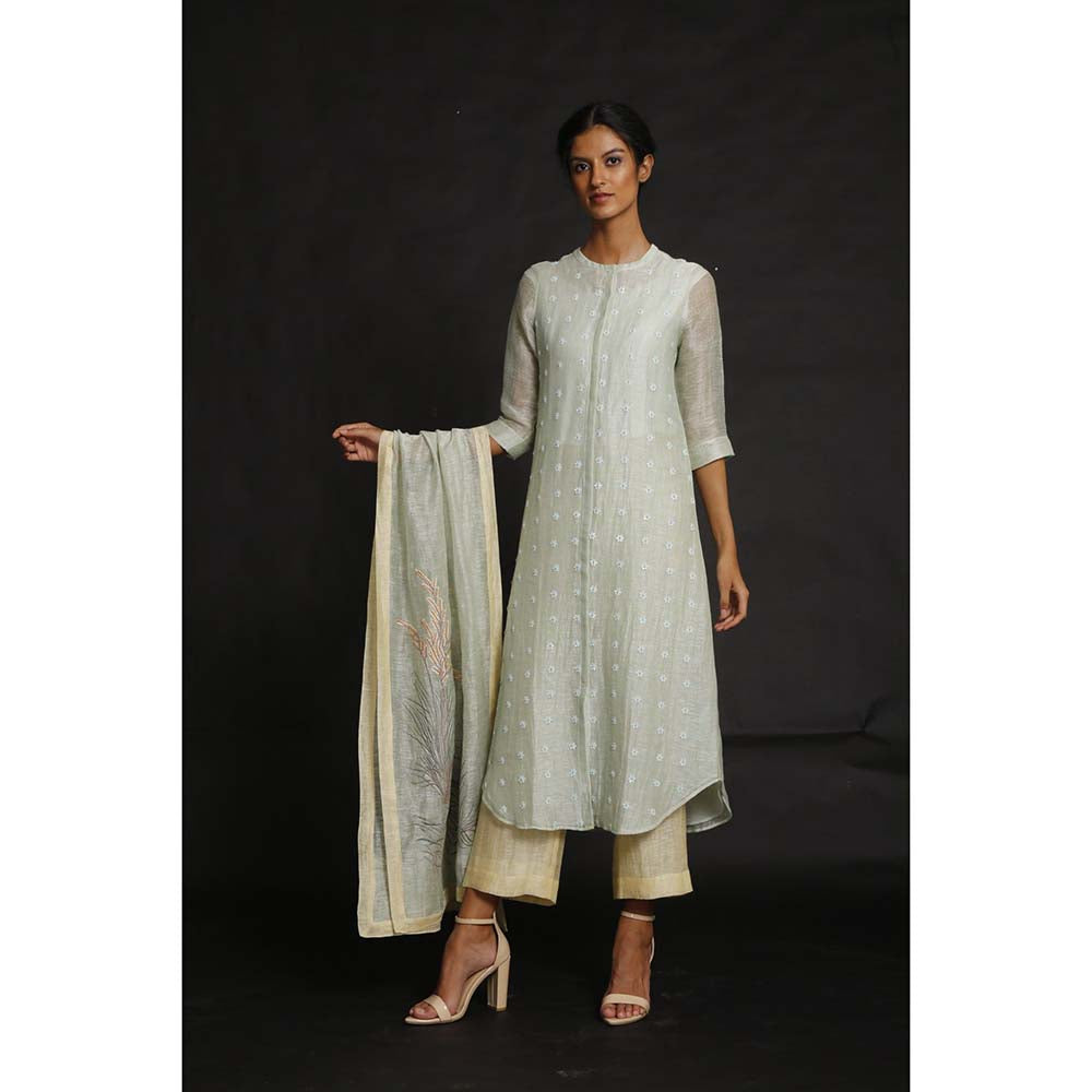 OJA Minty Moana Blue Kurta and Trouser with Dupatta (Set of 3)