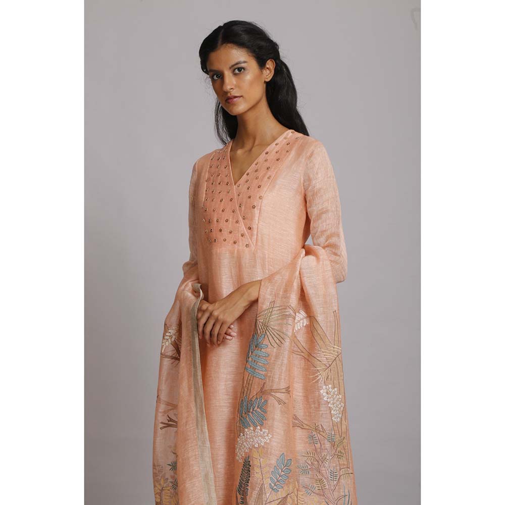 OJA Fern Stunner Peach Kurta and Trouser with Dupatta (Set of 3)