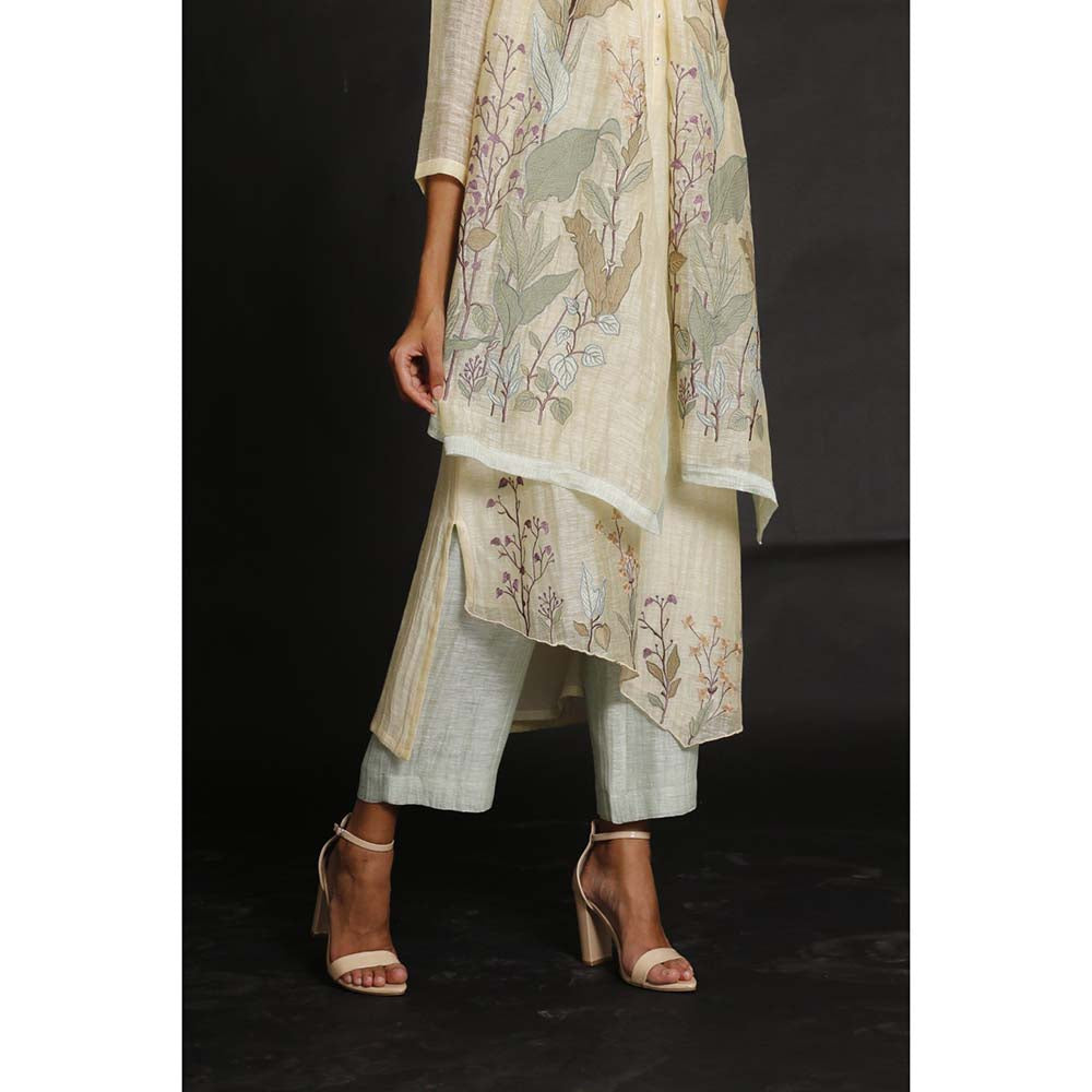 OJA Creamy Frond Kurta and Trouser with Pant (Set of 3)