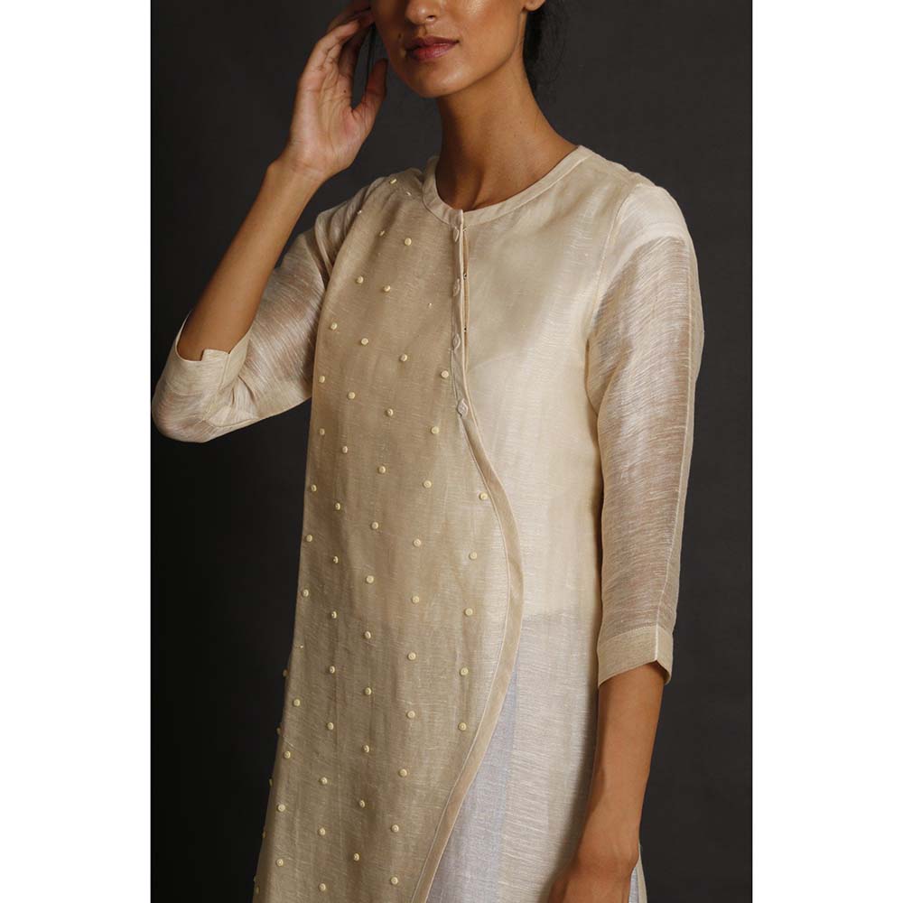 OJA Natural Bloom Cream Kurta and Trouser with Dupatta (Set of 3)