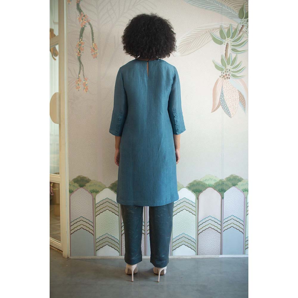 OJA Aurum Linen Silk Teal Co-Ord (Set of 2)