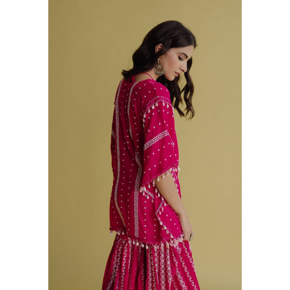 Old Marigold Alia Magenta Cotton Embroidered Kaftan