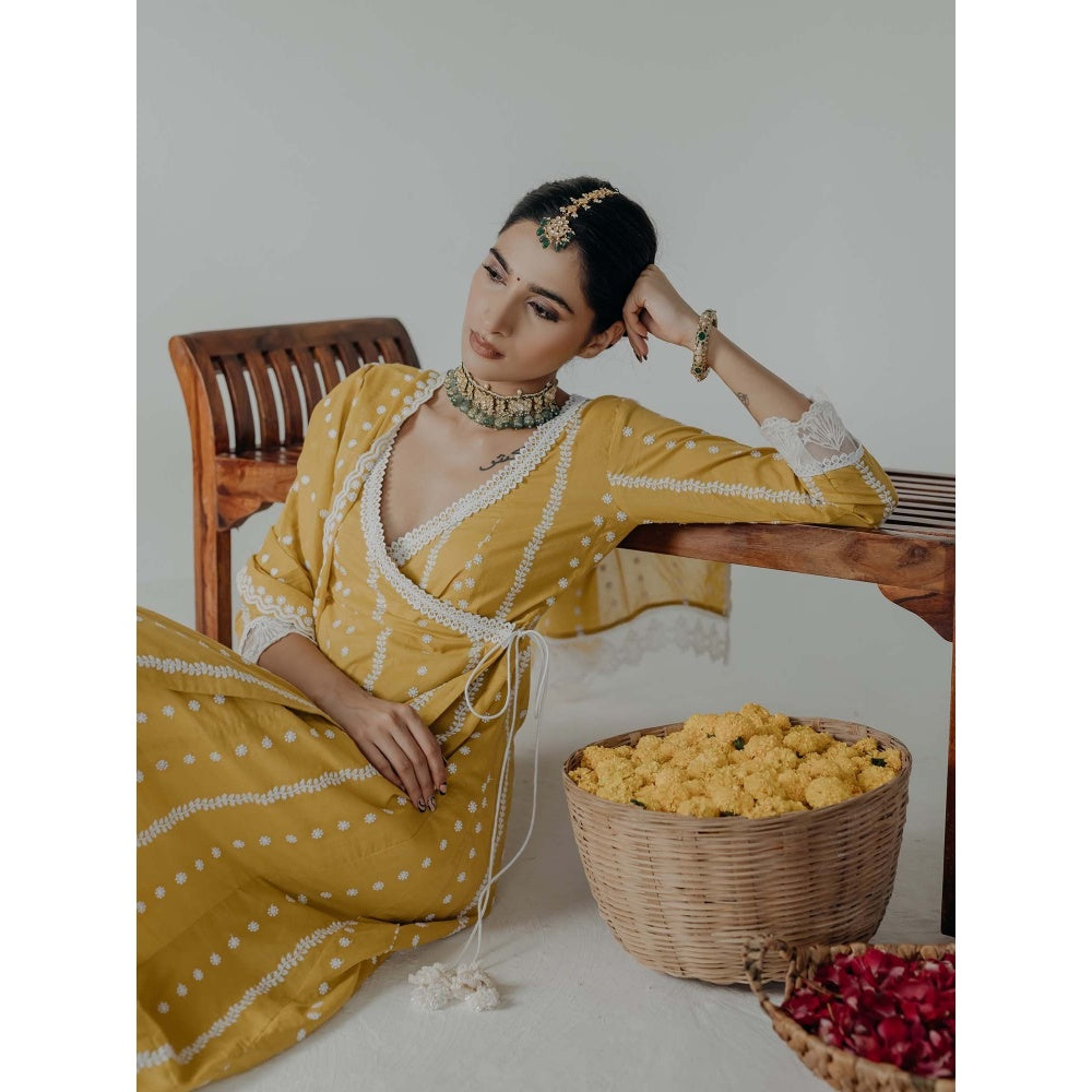 Old Marigold Amara Yellow Cotton Embroidered Kurta