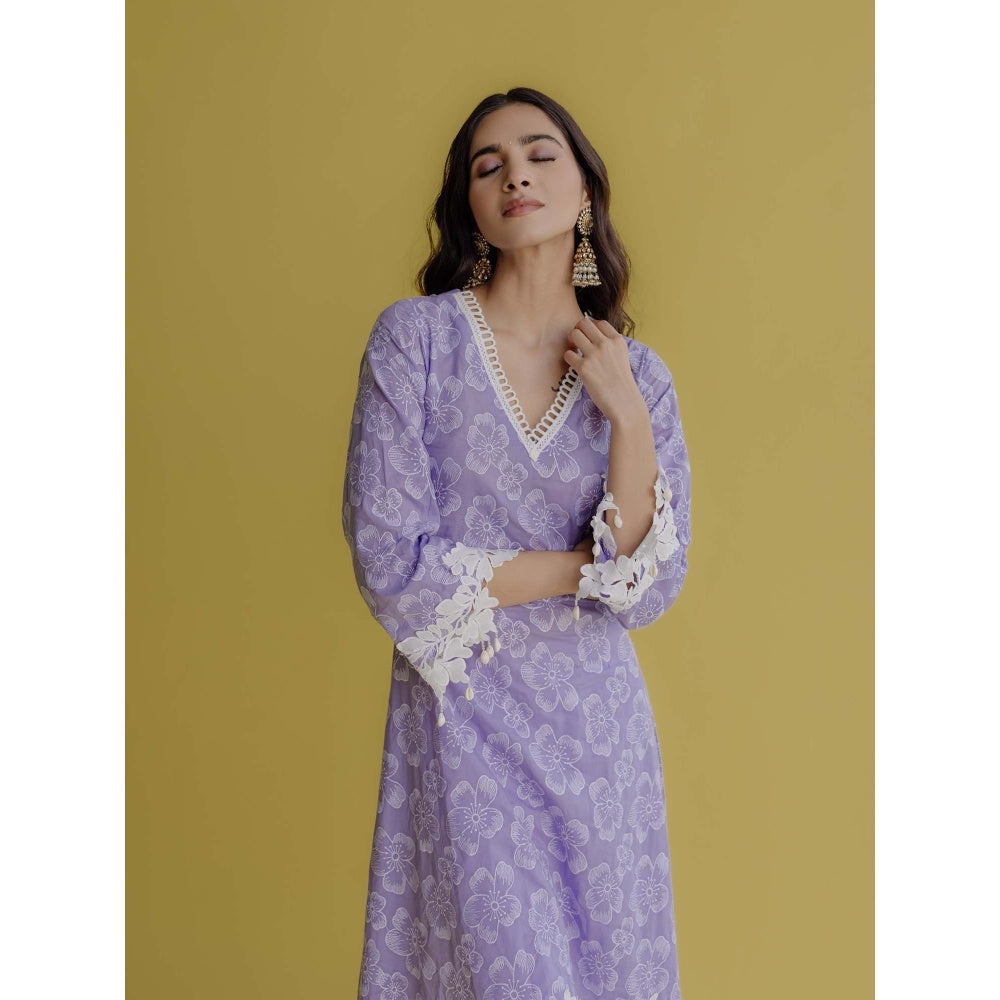 Old Marigold Noor Lavender Cotton Floral Kurta