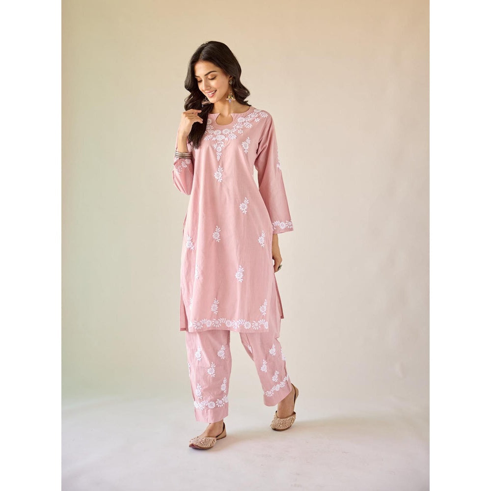 Old Marigold Mira Pink Cotton Hand Embroidered Chikankari Co-Ord (Set of 2)