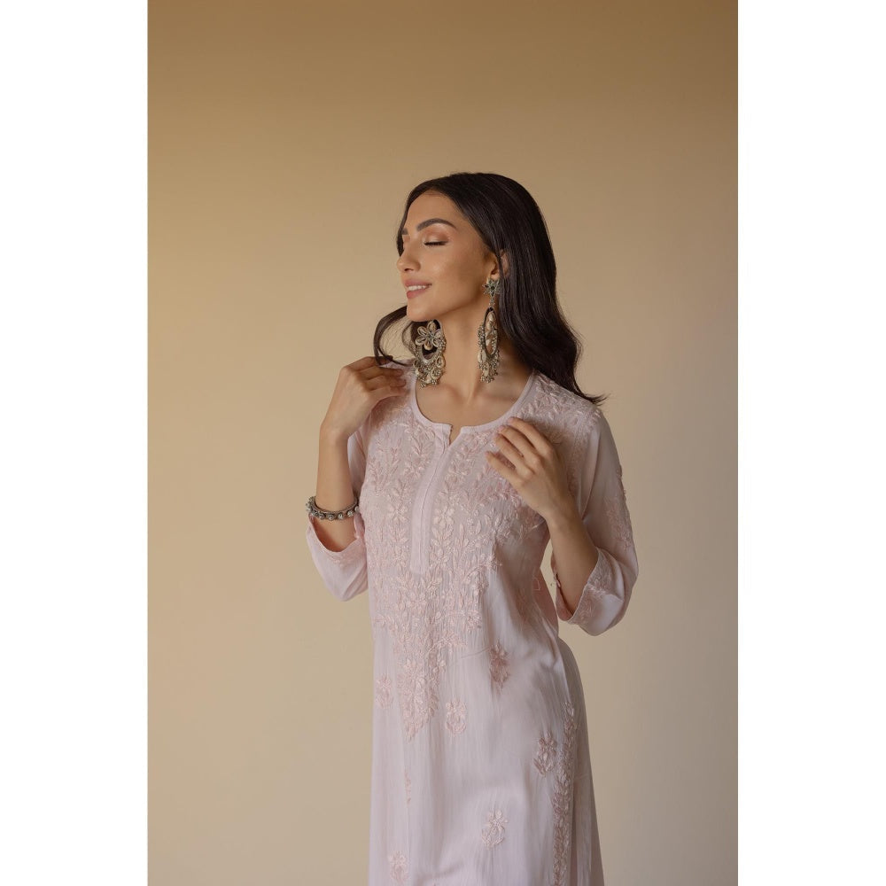 Old Marigold Lulu Light Pink Modal Hand Embroidered Chikankari Kurta