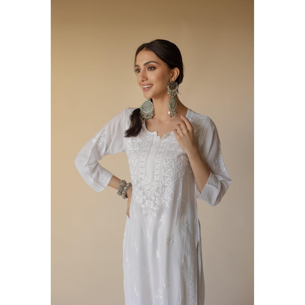 Old Marigold Razina White Modal Heavy Hand Embroidered Chikankari Kurta